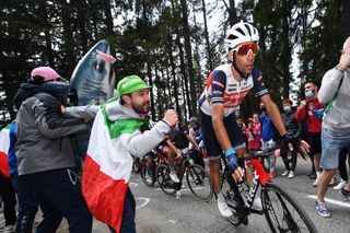 Italian fans cheer on Vincenzo Nibali on Alpe Motta on stage 20 of the Giro d'Italia