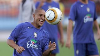 Roberto Carlos of Brazil during a training session, October 2004