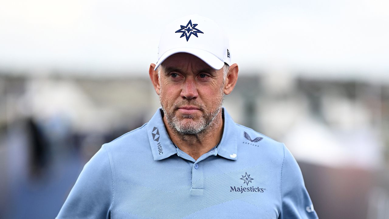 Lee Westwood looks on during the 2025 Open Championship at Royal Portrush