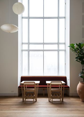 Do-It-Yourself tables and chairs by Enzo Mari at Kafeteria, Copenhagen, Denmark