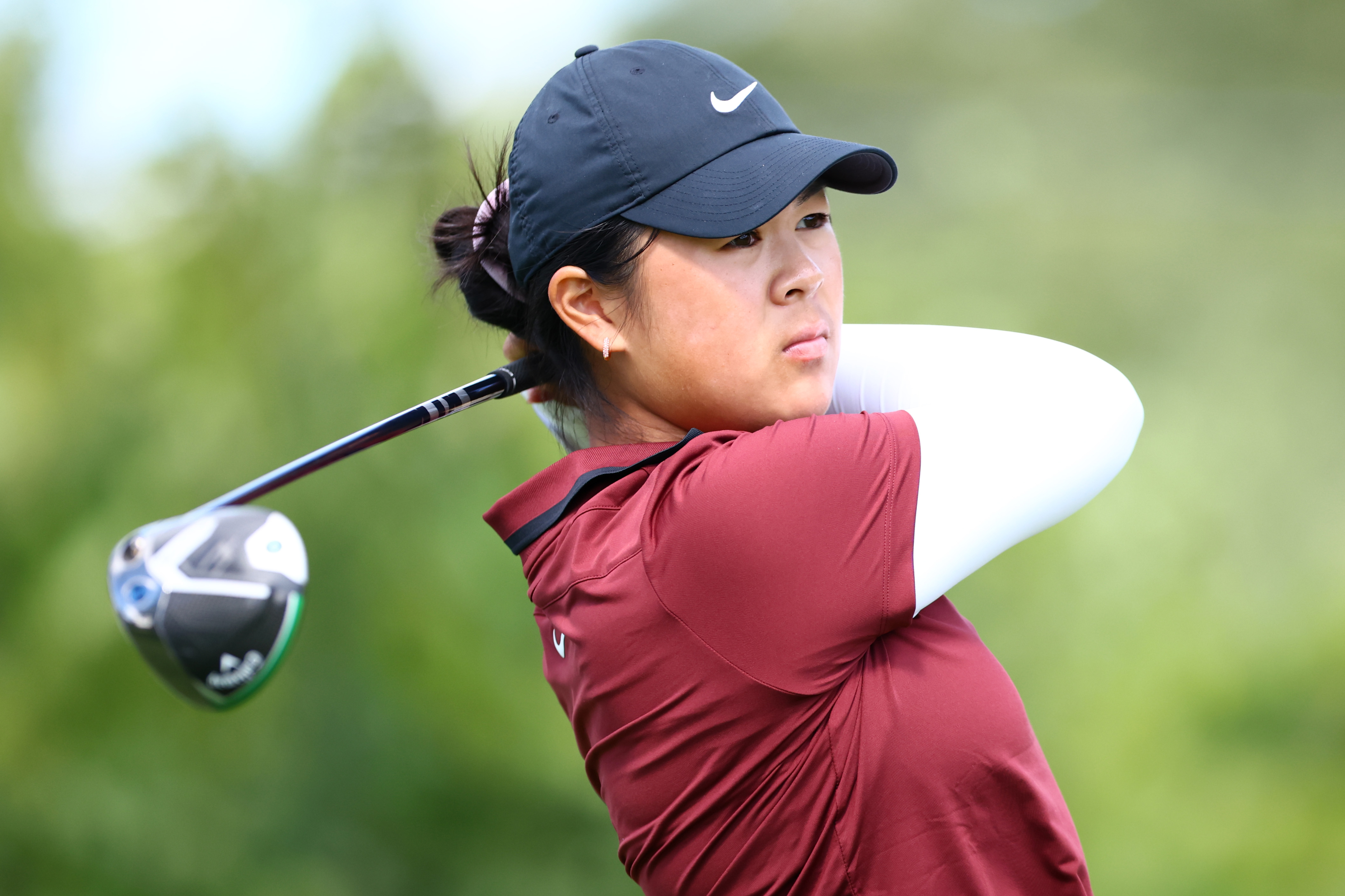Anna Huang hits a drive during the La Sella Open on the LET in 2025