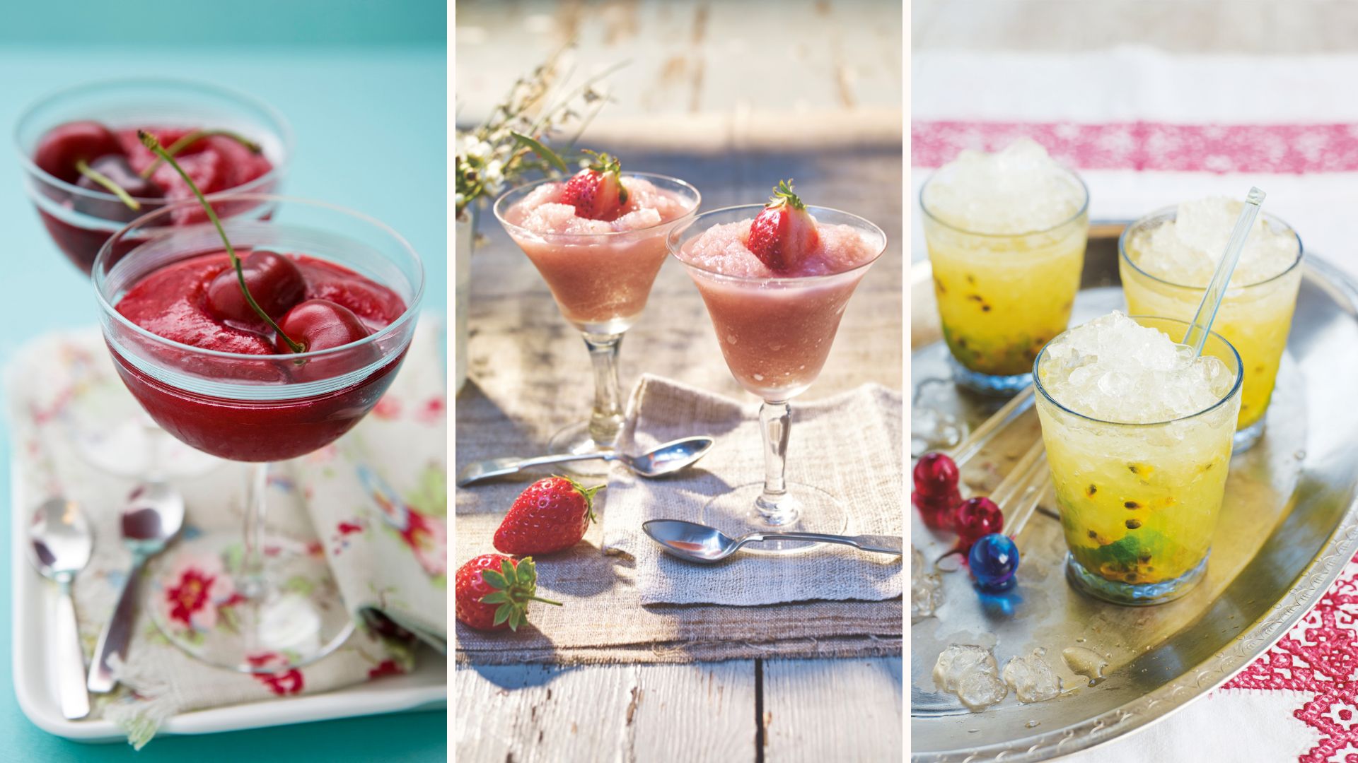 A compilation image of three slushie drinks
