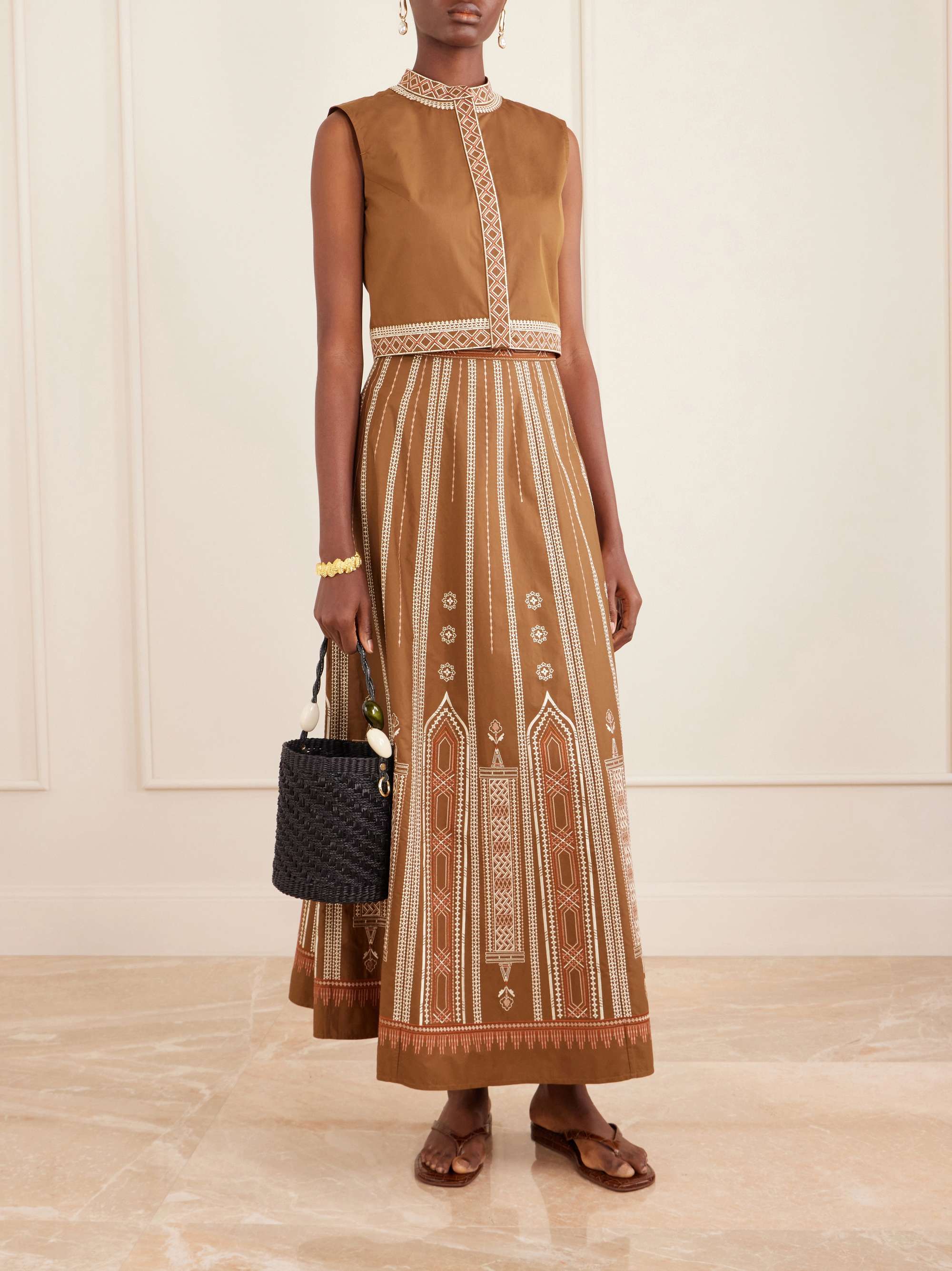 Andorra Cropped Embroidered Lace-Trimmed Cotton-Blend Poplin Top