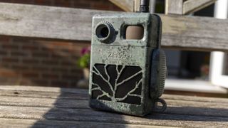 The Zeiss Secacam 7 trail camera on a white bench