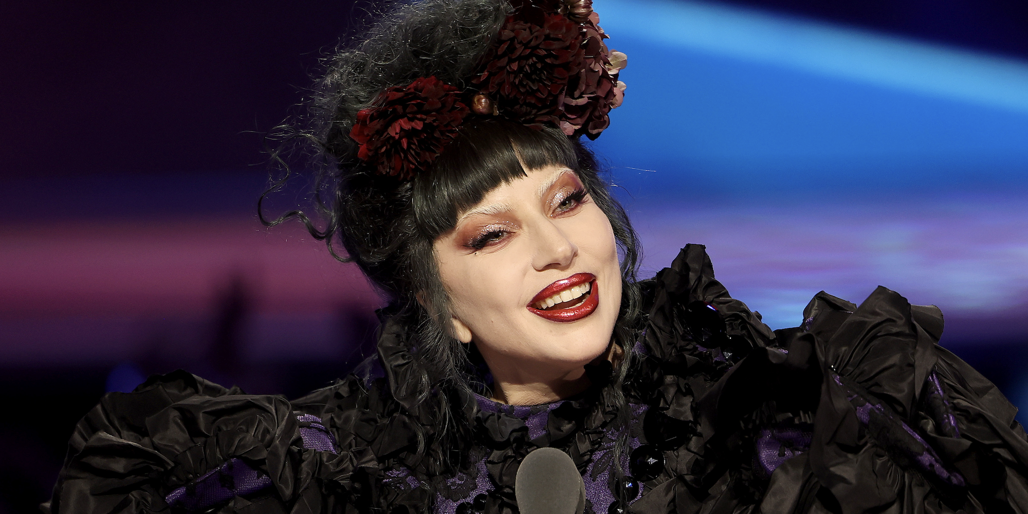 Lady Gaga accepts the \201cArtist of the Year\201d award onstage during the 2025 MTV Video Music Awards at UBS Arena on September 07, 2025 in Elmont, New York.