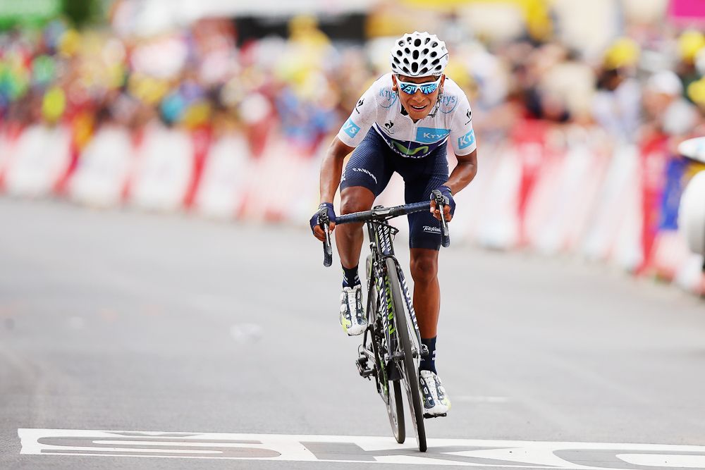 Nairo Quintana nears the finish of stage 19