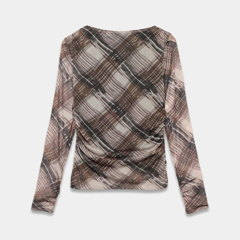 Mint Velvet Brown Checked Mesh Top