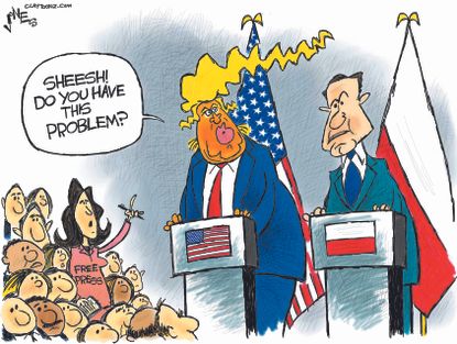 Political cartoon U.S. Trump G20 summit free press news cycle