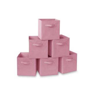 A stack of pink storage cubes