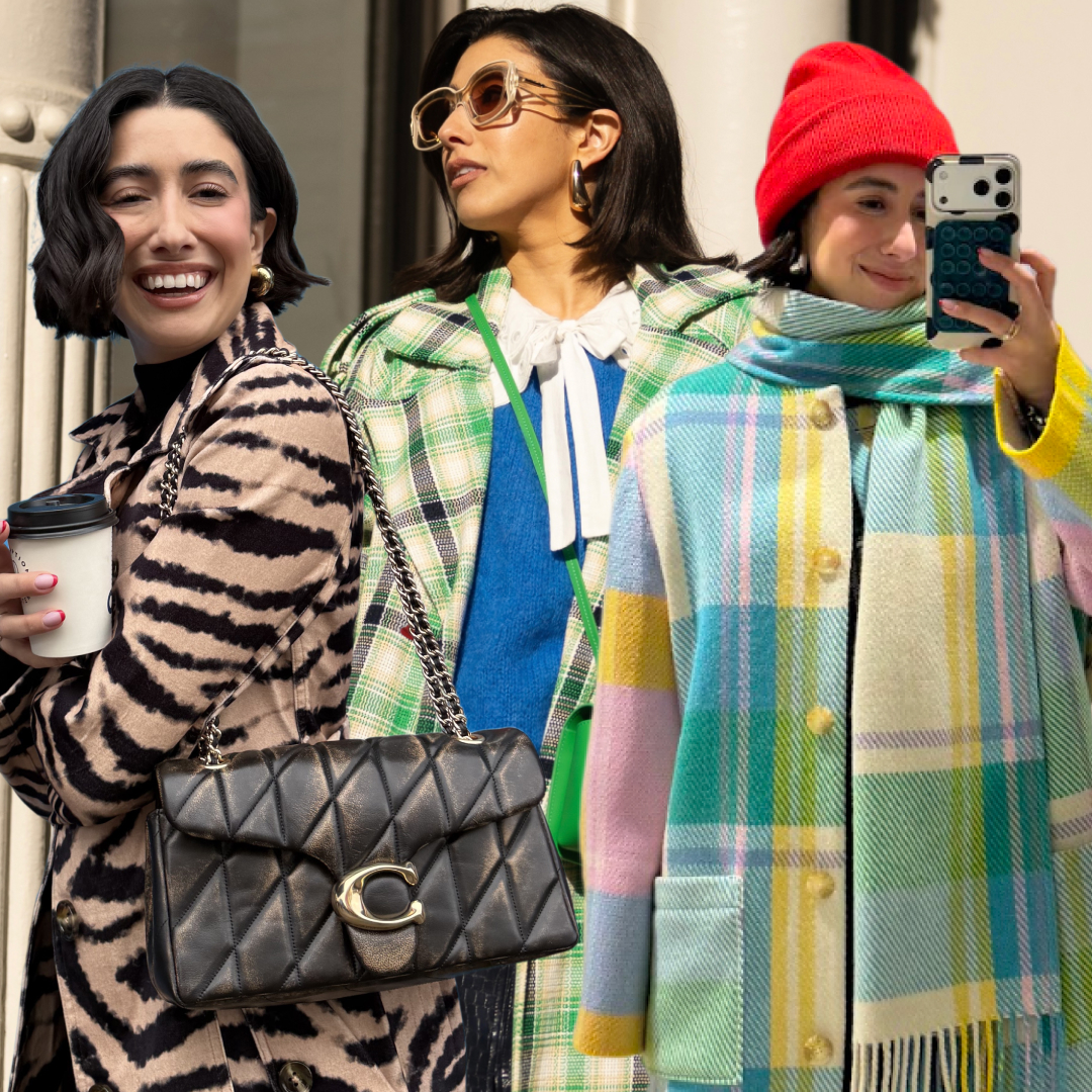 April Lockhart wearing various colorful statement coats