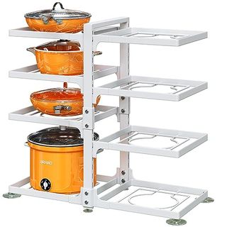 Pxrack Pots and Pans Organizer for Cabinet, 8 Tier Snap-On and Adjustable Pan Organizer Rack for Under Cabinet, Pot Organizer for Kitchen Organization & Storage, Rustproof Pot Lid Organizer