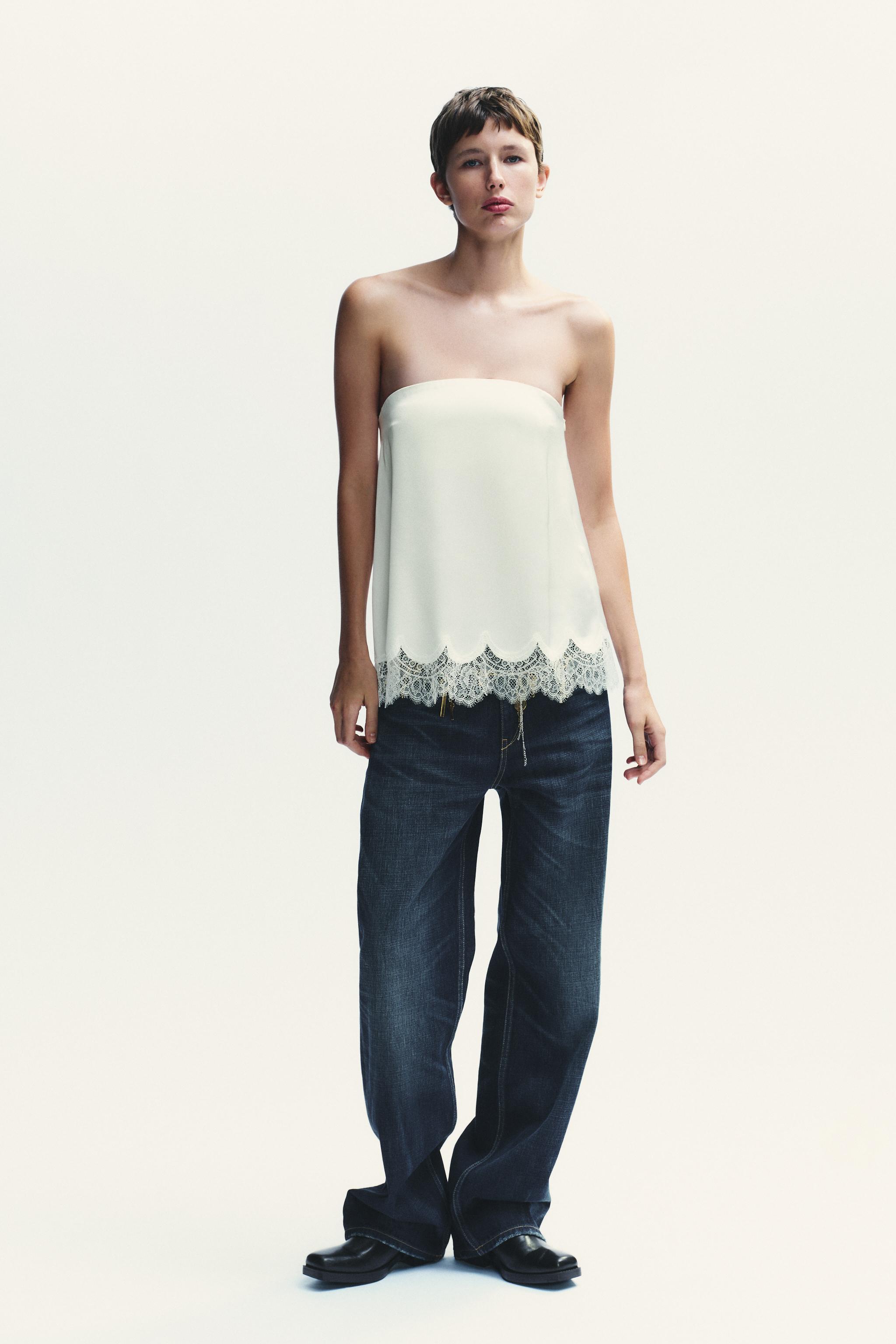 Satin Effect Lace Bustier Top