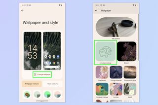 A screenshot showing how to create and set emoji wallpapers on Google Pixel devices