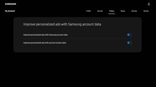 Screenshot of Samsung privacy settings