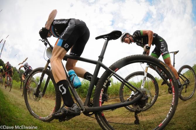 Riders tackle the first significant uphill section of the course