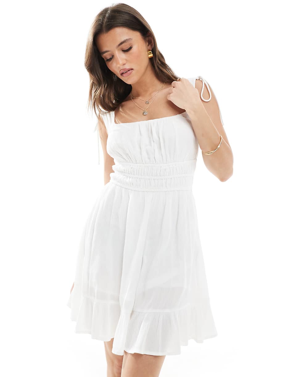 Stradivarius Ruffle Swing Dress in White