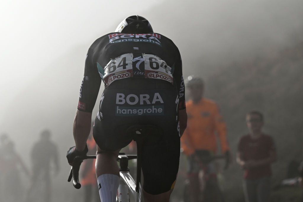 PICON BLANCO BURGOS SPAIN SEPTEMBER 07 Nico Denz of Germany and Team Red Bull Bora hansgrohe crosses the finish line out of time control during the La Vuelta 79th Tour of Spain 2024 Stage 20 a 172km stage from Villarcayo to Picon Blanco 1491m UCIWT on September 07 2024 in Picon Blanco Burgos Spain Photo by Tim de WaeleGetty Images