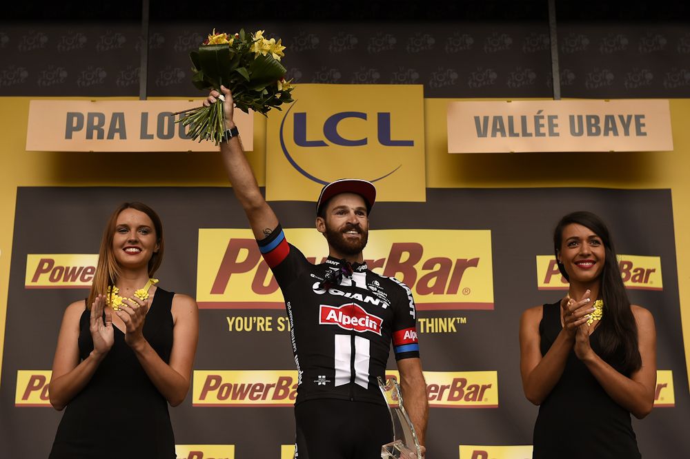 Simon Geschke on the stage 17 podium.