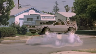 The DeLorean floating in Back to the Future Part 2.