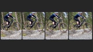 Sequence of photos showing someone riding a bike off a drop