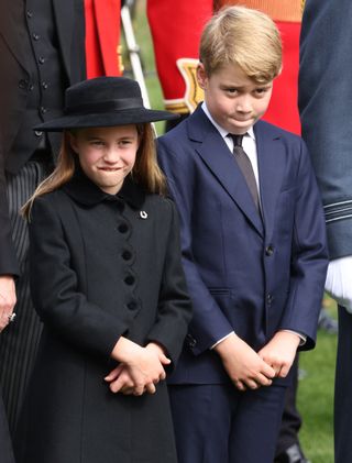 Princess Charlotte of Wales during the State Funeral of Queen Elizabeth II at Westminster Abbey on September 19, 2022 in London, England.