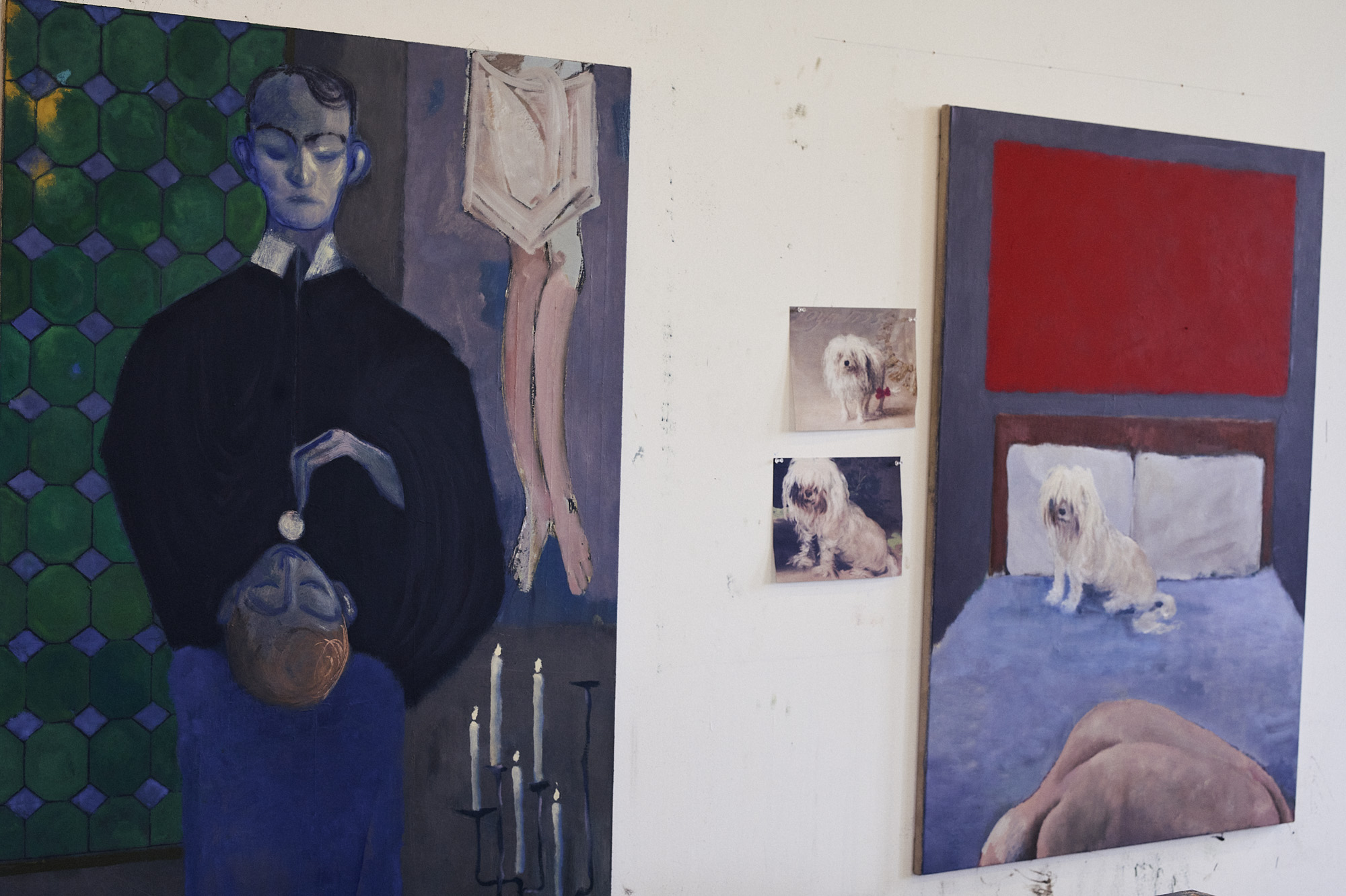 Artworks by Sanya Kantarovsky in his studio