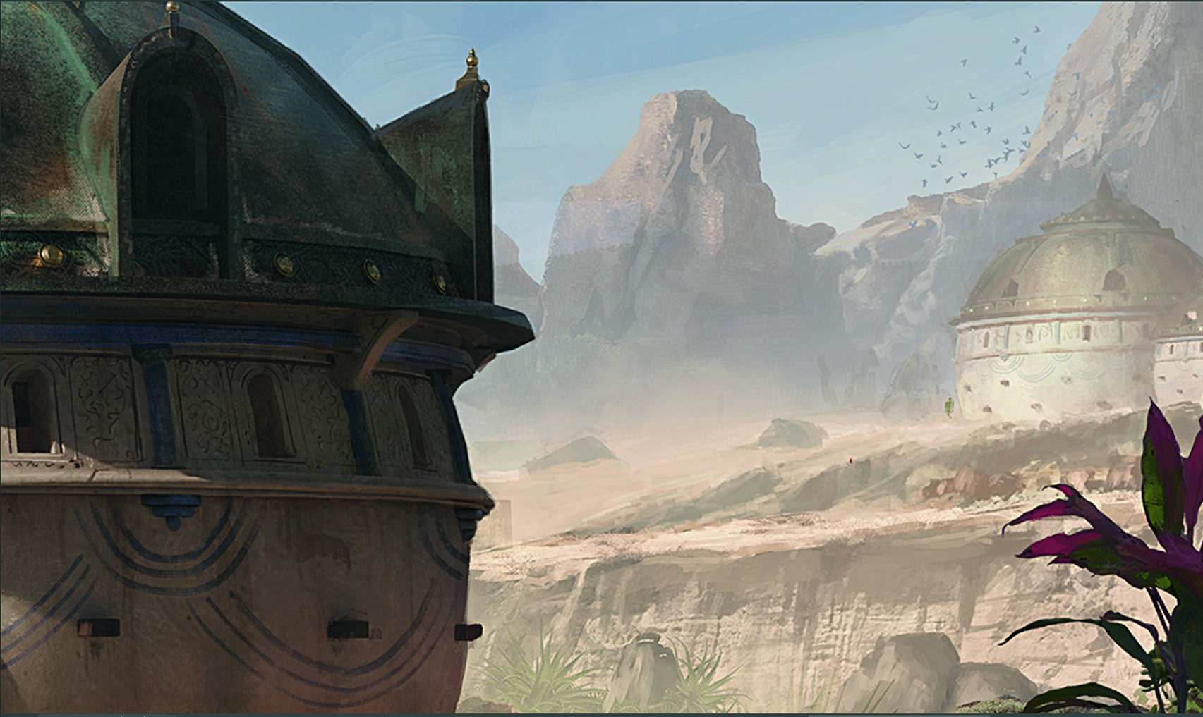 Paint believable environments; temple