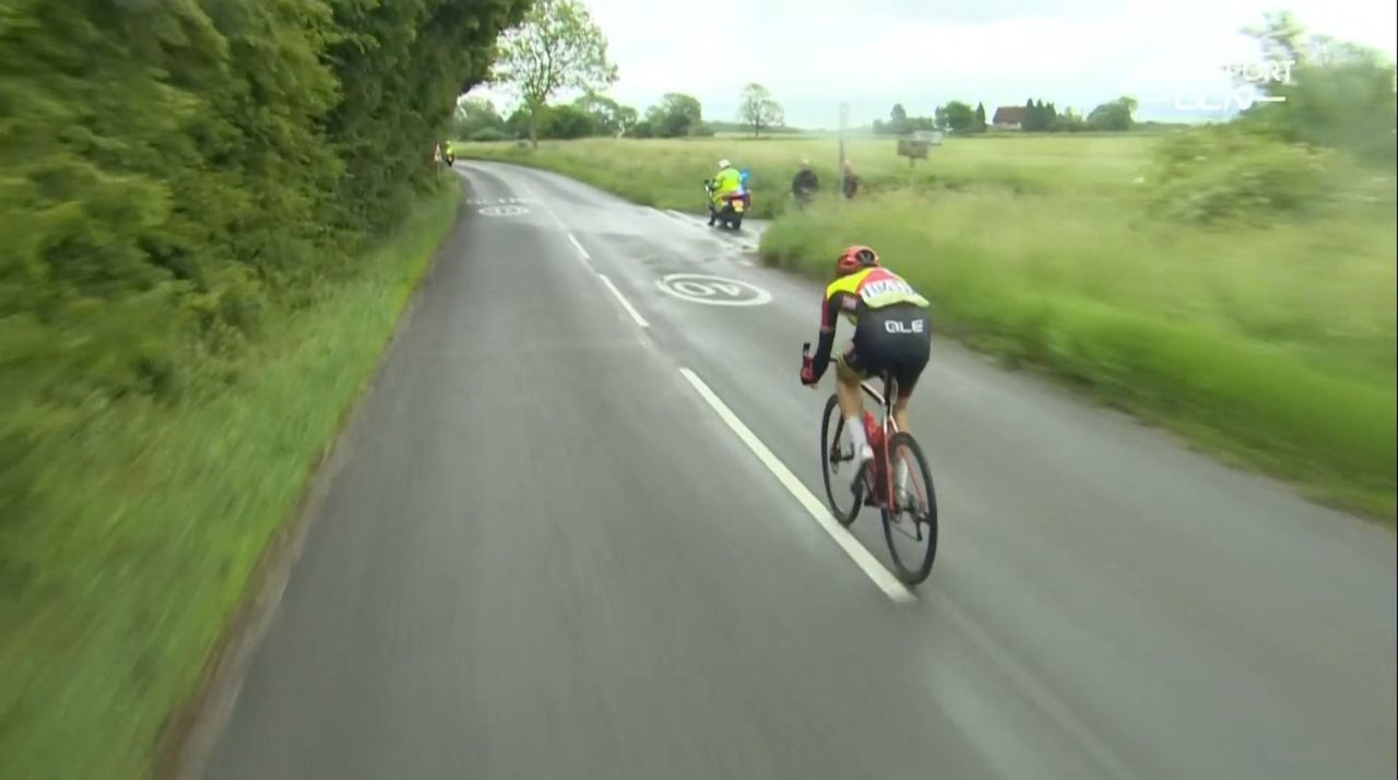 Danni Shrosbree of CAMS-Racing goes solo off the front of the race