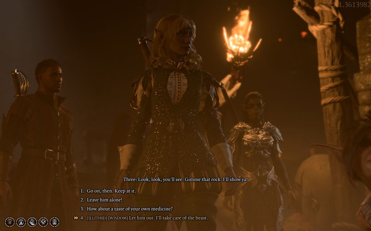 The player character showing choices