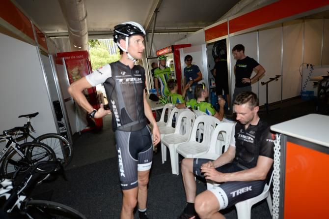 Frank Schleck and Jens Voigt cool down after a training ride in the hot conditions