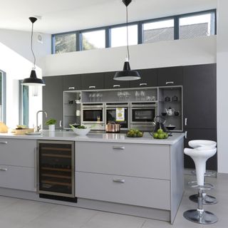 Clerestory window with grey frames in contemporary kitchen