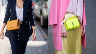 ysl kate crossbody bags in camel and yellow streetstyle
