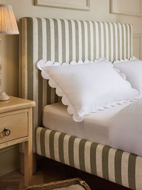 Woven Stripe Sage Green Brayden Upholstered Bed Frame