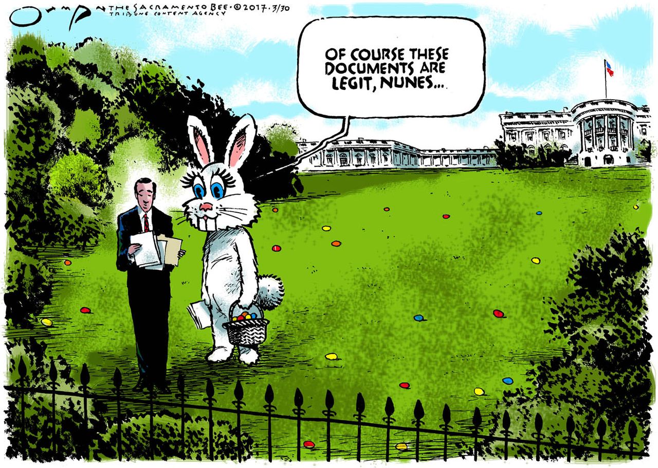 Political Cartoon U.S. Representative Devin Nunes House Intelligence imaginary documents