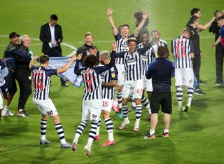 West Bromwich Albion players celebrate promotion at the end of the game after the Sky Bet Championship match at The Hawthorns, West Bromwich