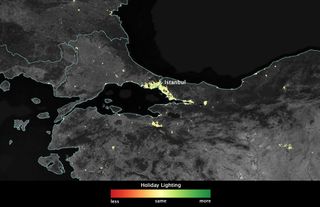 Image, created using data from the NOAA-NASA Suomi NPP satellite, showing how lights in Istanbul shine more brightly during the Muslim holy month of Ramadan than they do during the rest of the year.