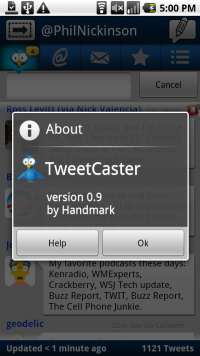 TweetCaster About screen