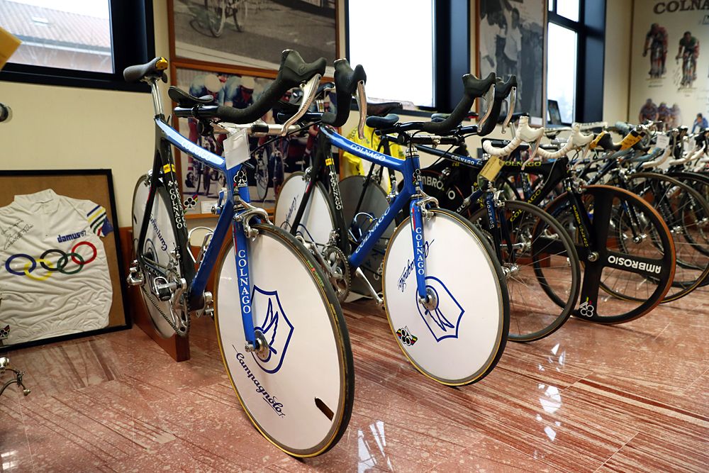 Eddy Merckx's Hour Record bike with his likeness on the head tube