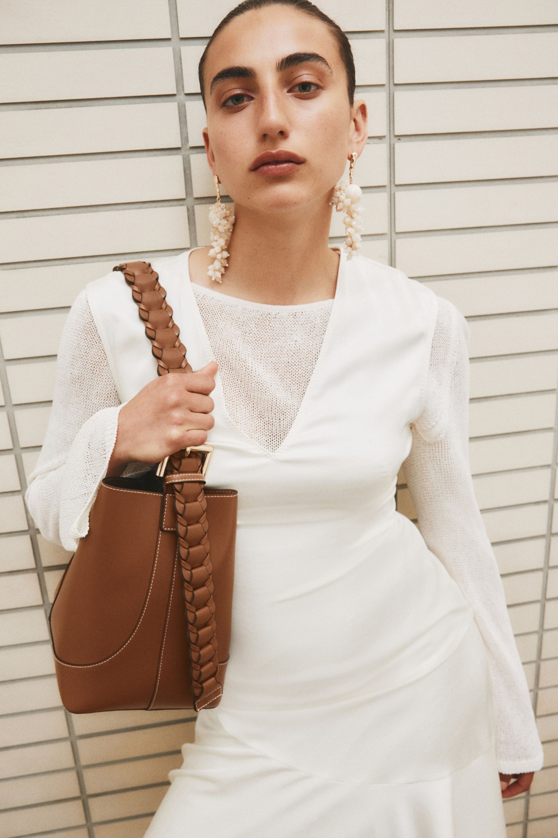 Braided-Strap Shoulder Bag - Black