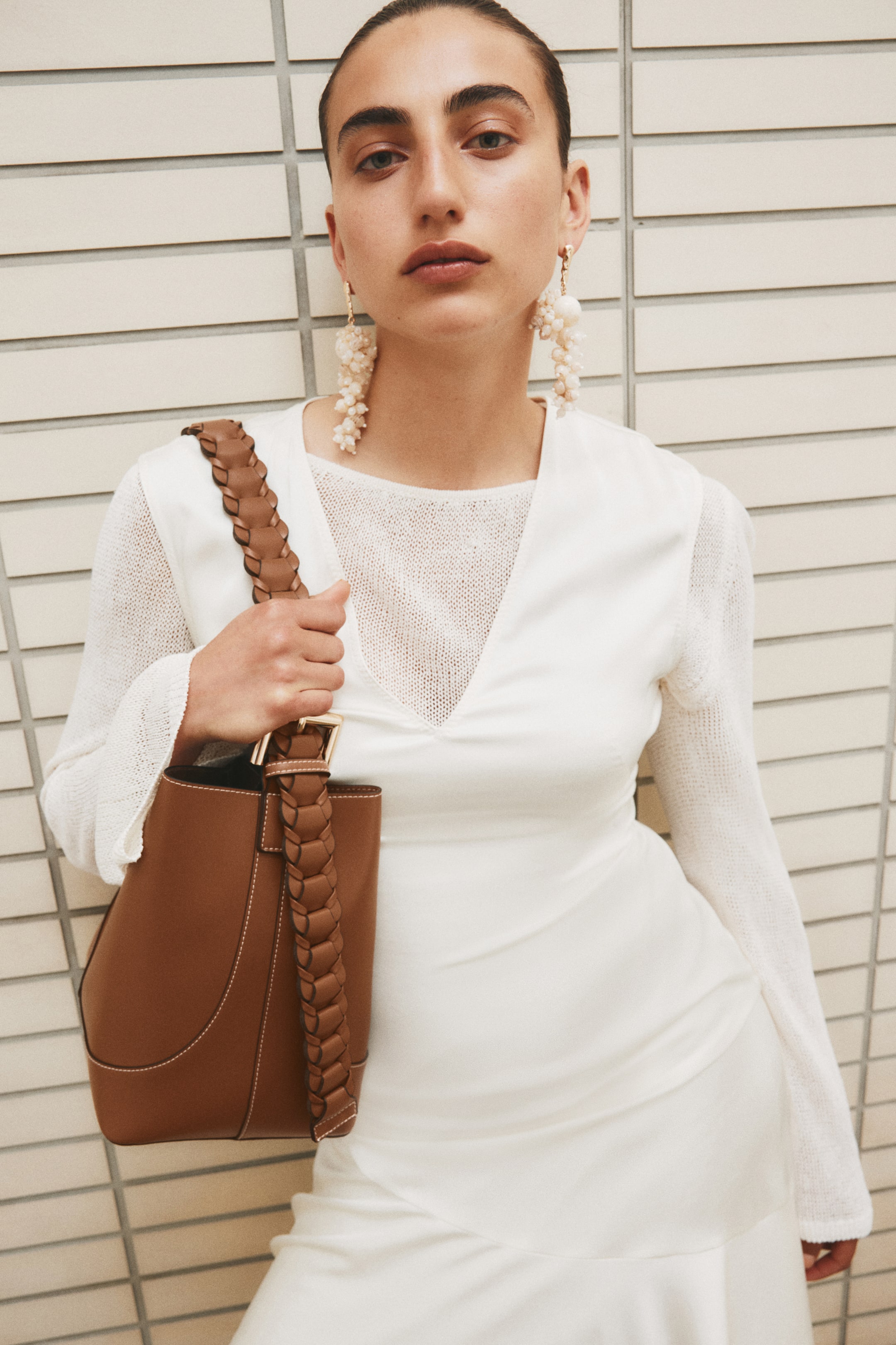 Braided-Strap Shoulder Bag - Black