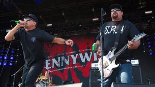 Jim Lindberg and Fletcher Dragge of Pennywise perform at MAPFRE Stadium on May 22, 2016 in Columbus, Ohio.