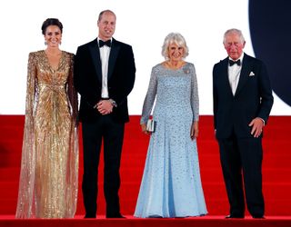 Catherine, Duchess of Cambridge, Prince William, Duke of Cambridge, Camilla, Duchess of Cornwall and Prince Charles, Prince of Wales attend the "No Time To Die" World Premiere