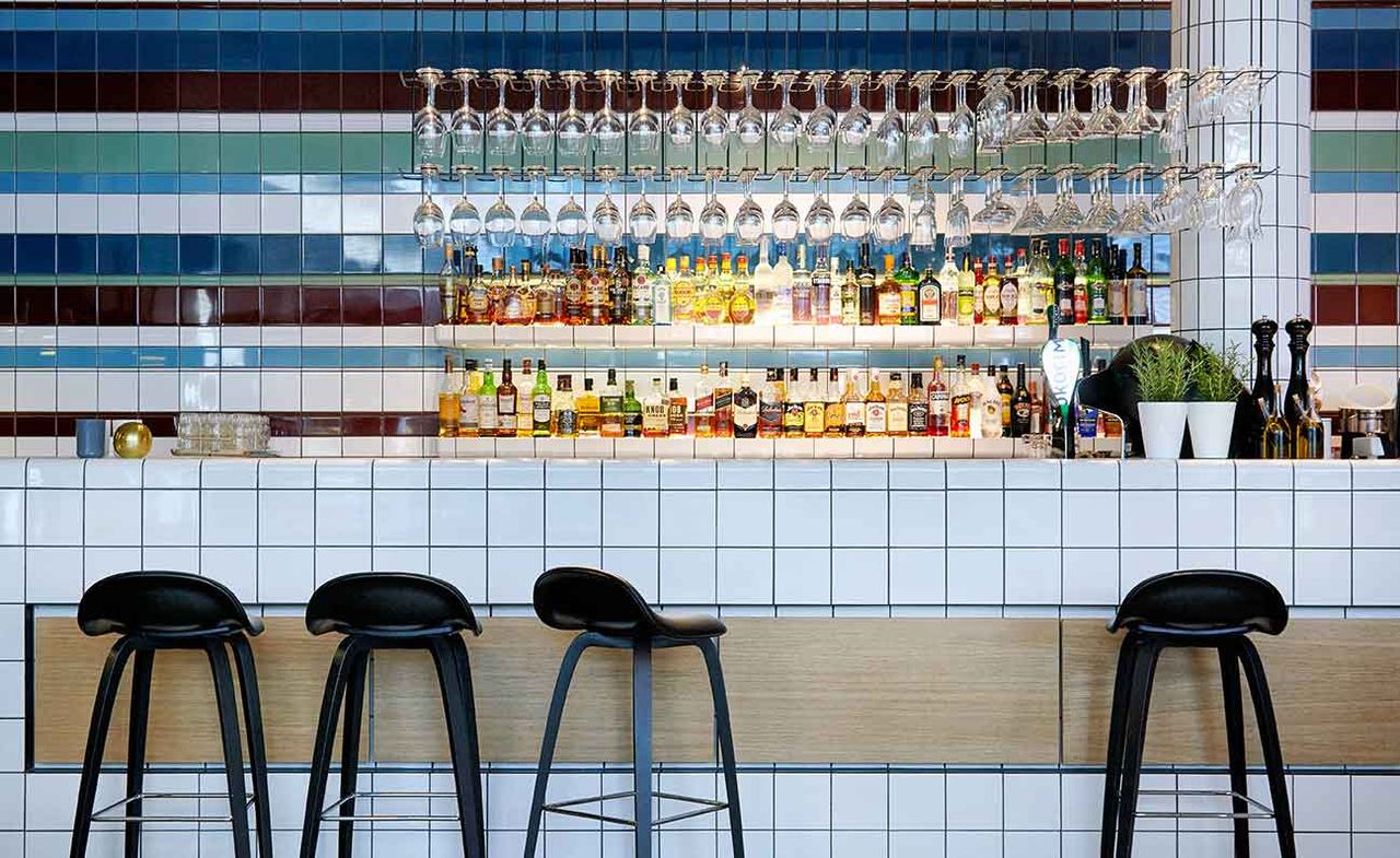 Colourful tiled bar