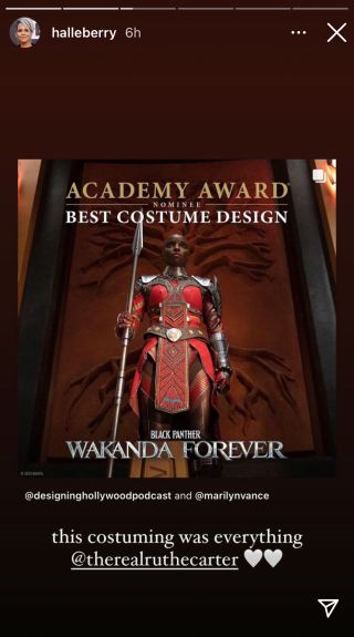 Halle Berry shouting out the costumes being nominated for an Oscar from Black Panther: Wakanda Forever