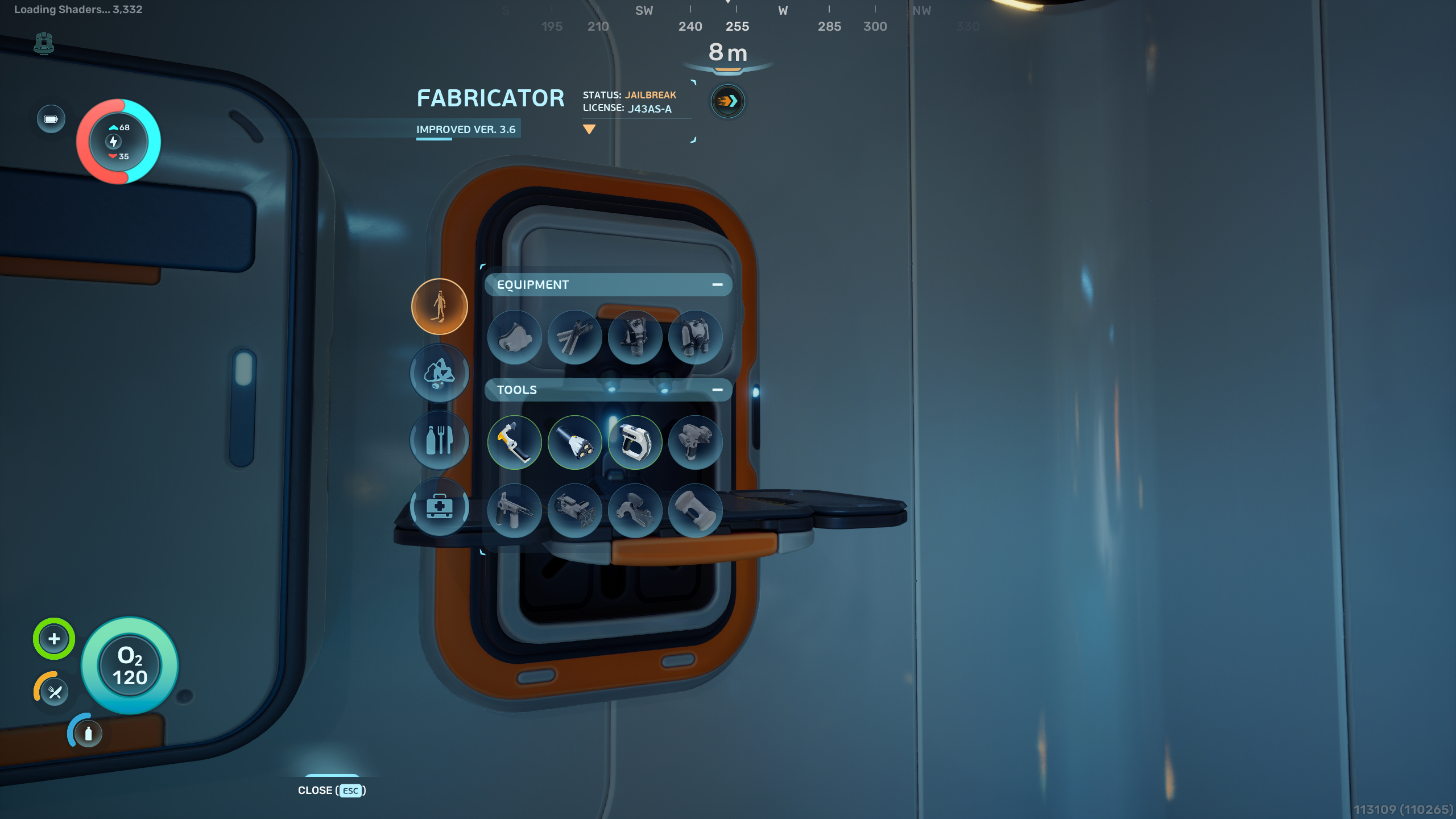 Subnautica 2 fully functional Fabricator: A player looking at the upgraded Fabricator crafting menu.