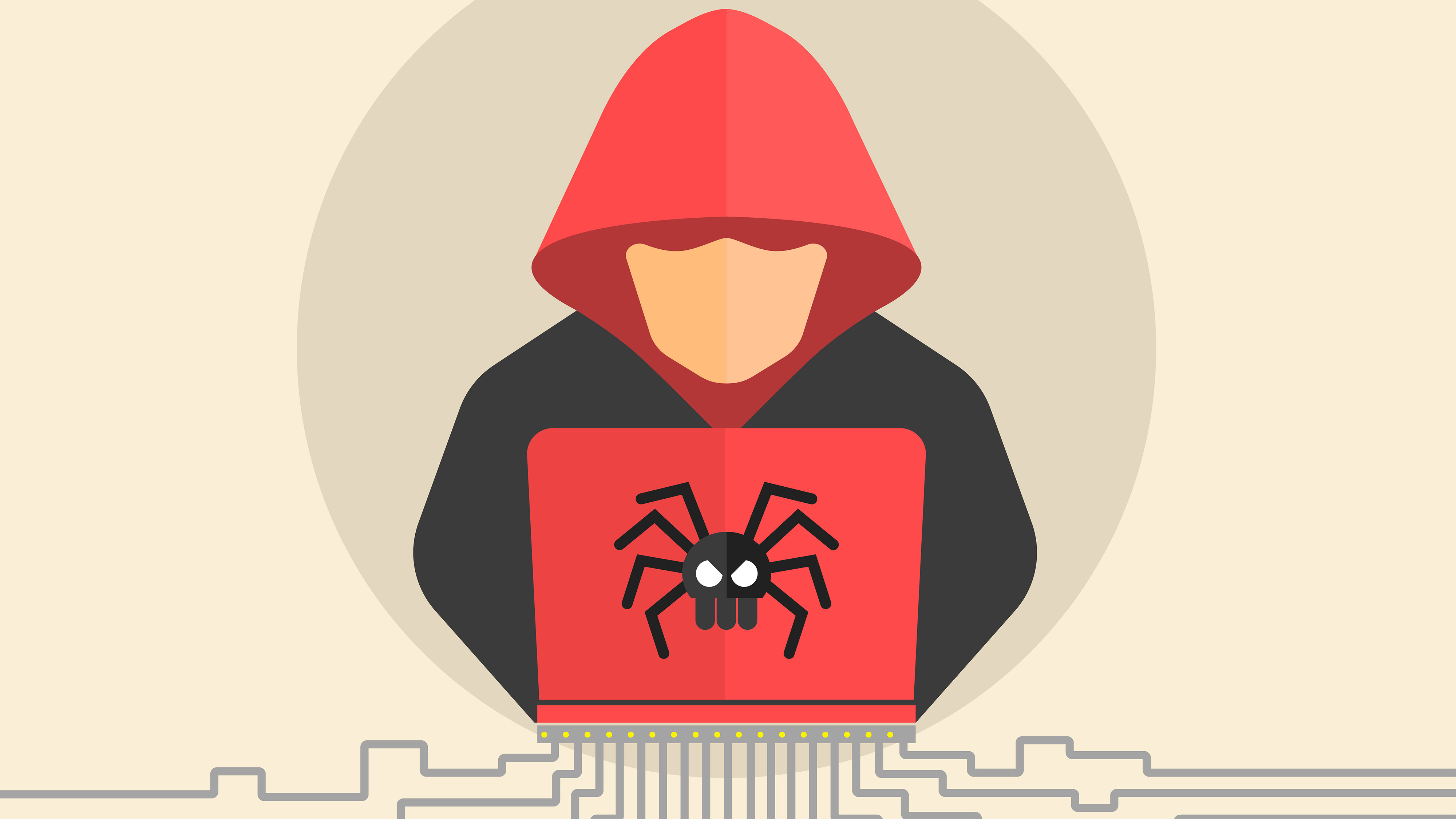 A cartoon image depicting a hacker attacking a network