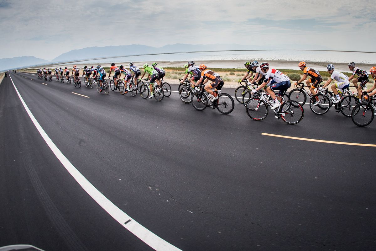 The peloton lets a break go up the road after the start.