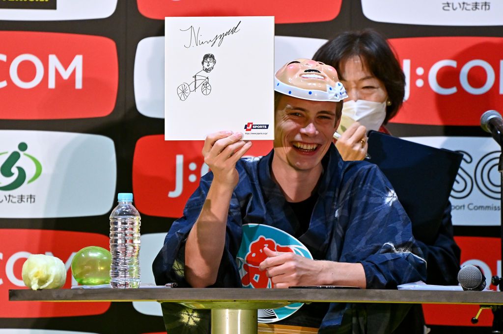 SAITAMA JAPAN NOVEMBER 05 Jonas Vingegaard Rasmussen of Denmark and Team Jumbo Visma Yellow Leader Jersey participates in a Drawing Test Quiz Contest at Thematic Japanese Festival during the 8th Tour de France Saitama Criterium 2022 Media Day SaitamaCriterium on November 05 2022 in Saitama Japan Photo by Kenta HaradaGetty Images