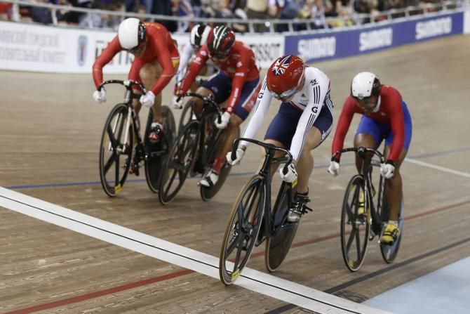 Rebecca James (Great Britain) wins the keirin final