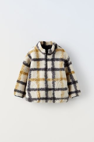 CHECKED FAUX SHEARLING SWEATSHIRT